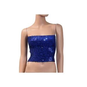1980s Sequin Tube Top: Royal Blue Shimmer Bandeau - Disco Queen